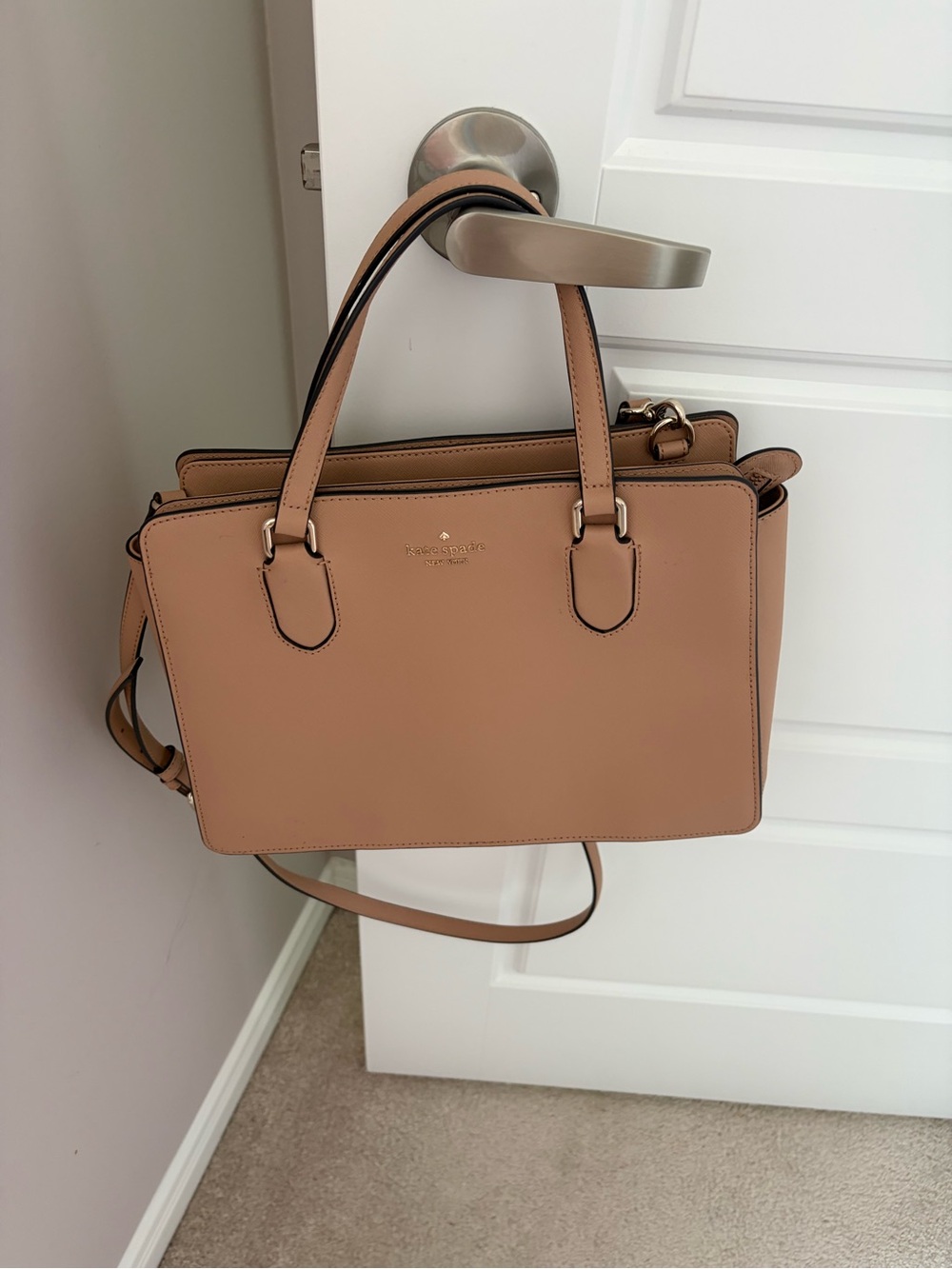 kate spade Blush Tan Leather Satchel with Top Handles